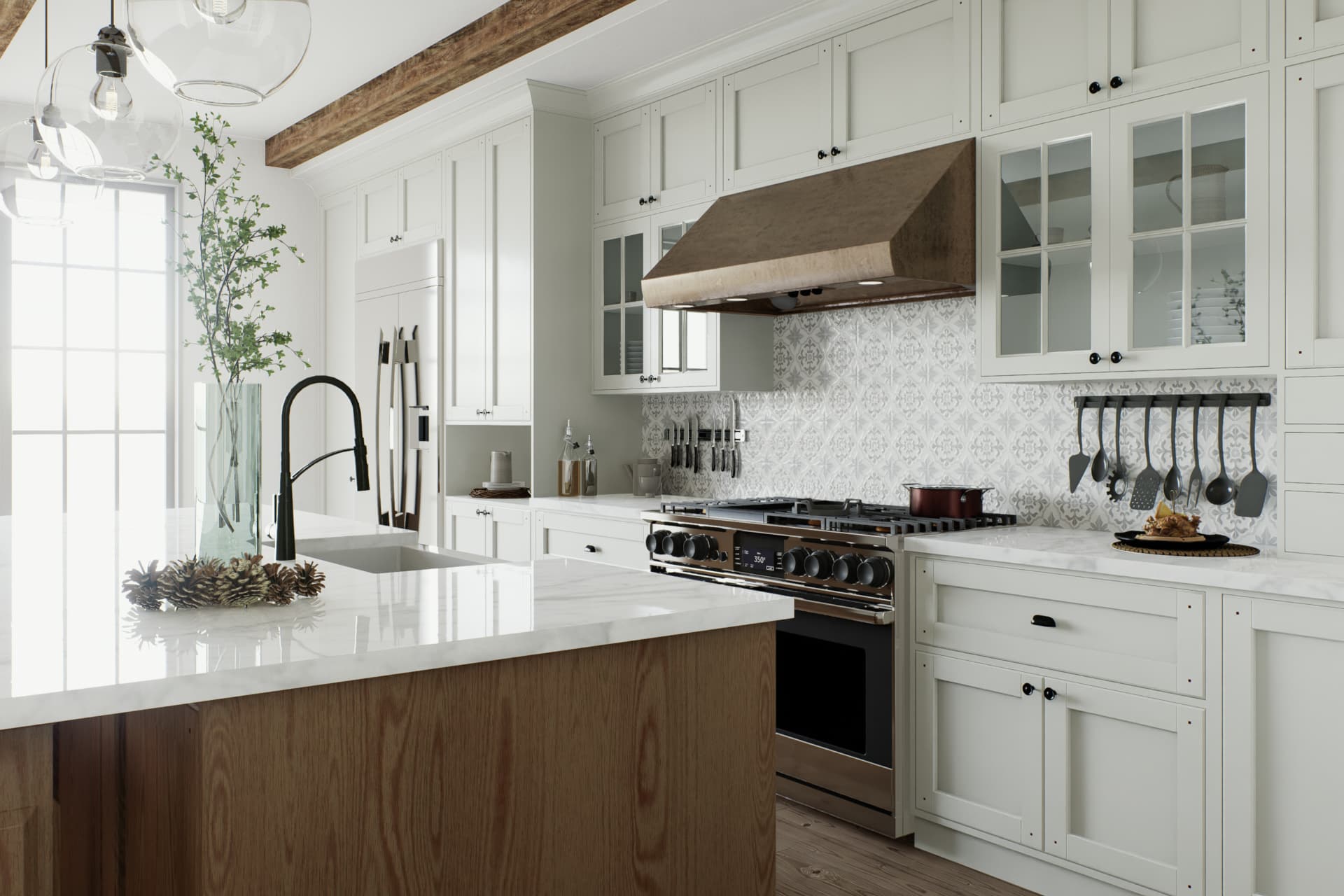 Renovated interior with custom cabinetry, marble countertops and detailed finish work